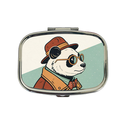 Cool Panda Wearing Glasses Retro Travel Pill Box Case