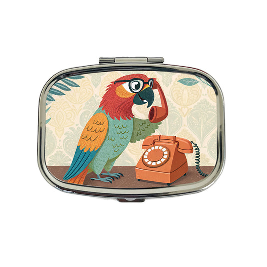 Cool Parrot Wearing Glasses Travel Pill Box Case