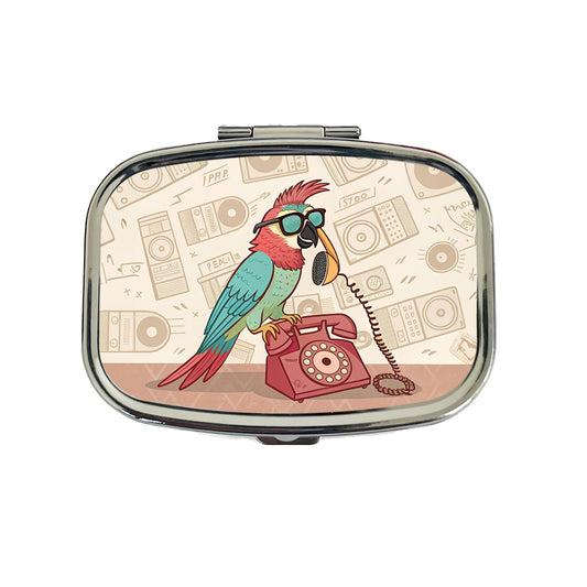 Cool Parrot Wearing Sunglasses Retro Illustration Travel Pill Box Case