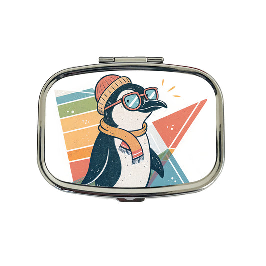 Cool Penguin Wearing Glasses Retro Travel Pill Box Case