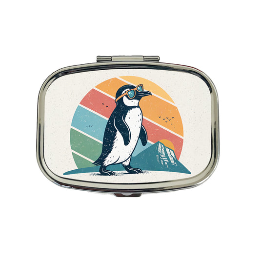 Cool Penguin Wearing Sunglasses Retro Illustration Travel Pill Box Case