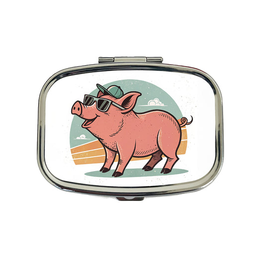 Cool Pig Wearing Sunglasses Retro Illustration Travel Pill Box Case