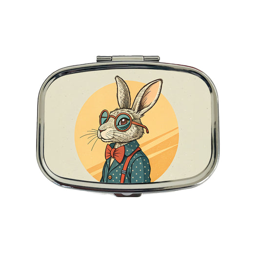 Cool Rabbit Wearing Glasses Retro Travel Pill Box Case