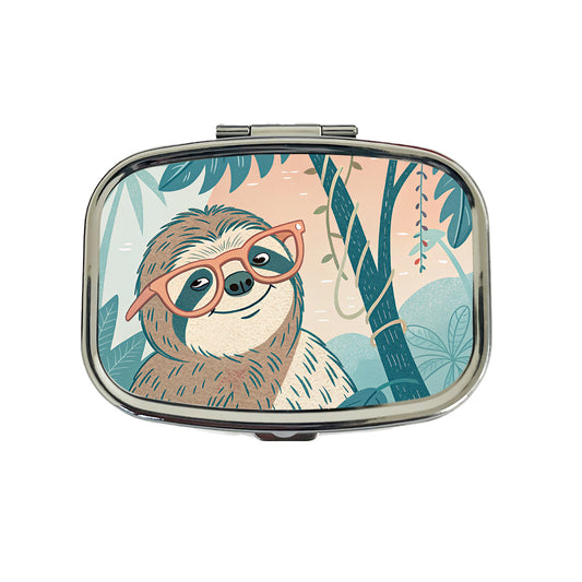 Cool Sloth Wearing Glasses Travel Pill Box Case