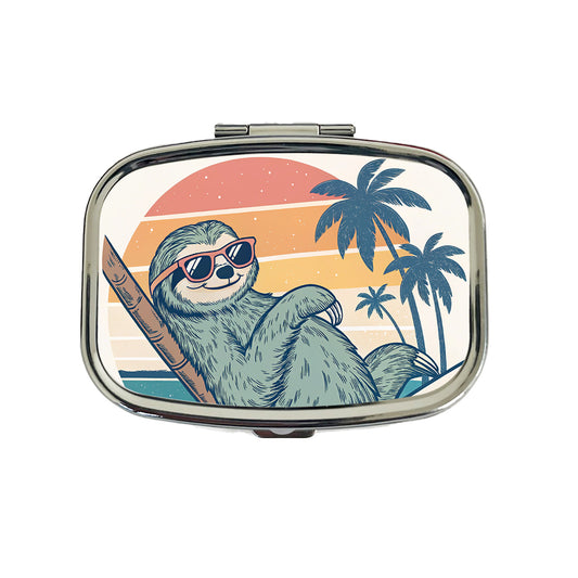 Cool Sloth Wearing Sunglasses Retro Illustration Travel Pill Box Case