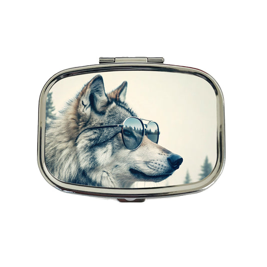 Cool Wolf Wearing Misty Woods Travel Pill Box Case