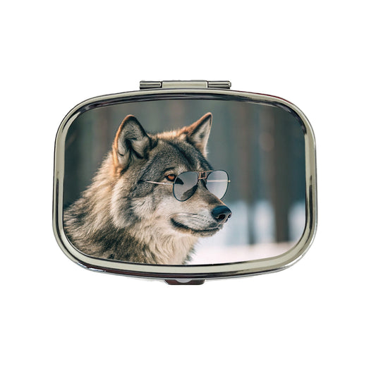 Cool Wolf Wearing Sunglasses Travel Pill Box Case