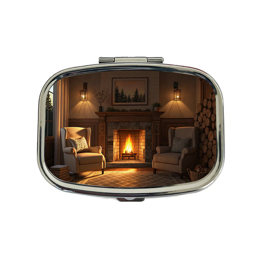 Cozy Fireplace Scene Travel Pill Box Case