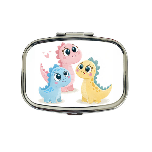 Cute Pastel Colored Cartoon Dinosaurs Big Eyes Travel Pill Box Case