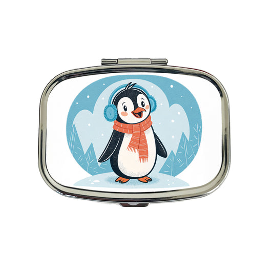 Cute Winter Penguin Scarf Travel Pill Box Case
