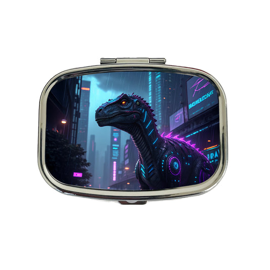 Cyberpunk Dinosaur In City Travel Pill Box Case