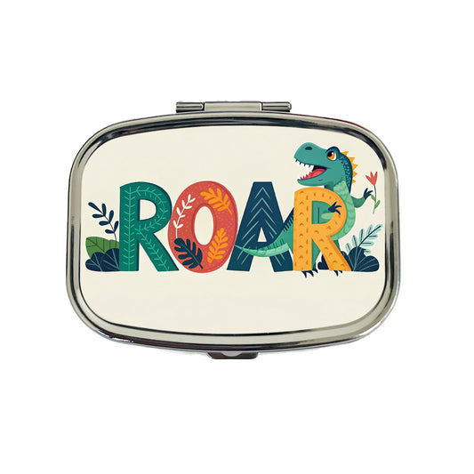 Dinosaur Roar Colorful Text Travel Pill Box Case