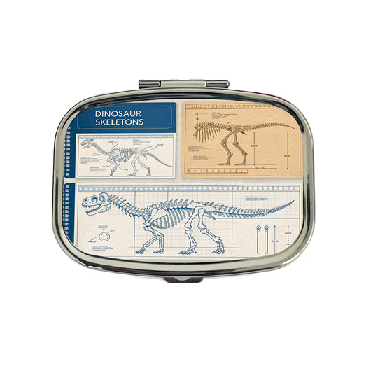 Dinosaur Skeletons Technical Style Blueprints Diagrams Travel Pill Box Case