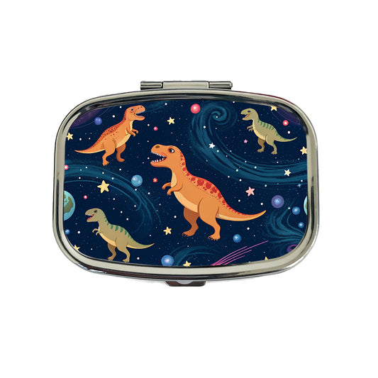 Dinosaurs Floating In Space Galaxy Planets Travel Pill Box Case