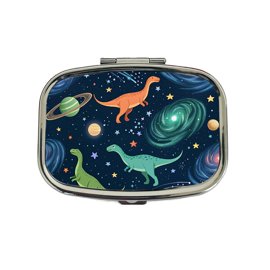 Dinosaurs Floating In Space Galaxy Travel Pill Box Case