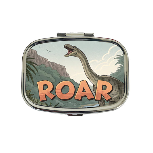 Diplodocus Roar Bold Text Dinosaur Travel Pill Box Case