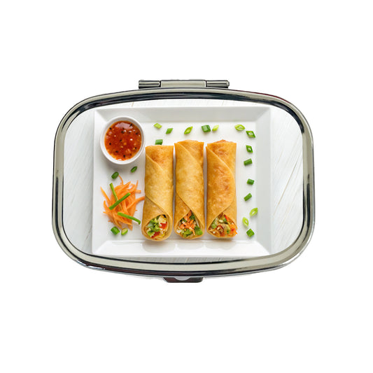 Egg Spring Rolls On Plate Travel Pill Box Case