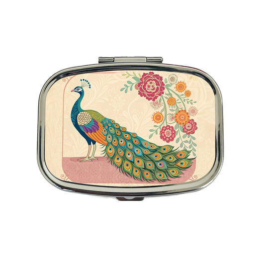 Elegant Peacock Flowers Travel Pill Box Case