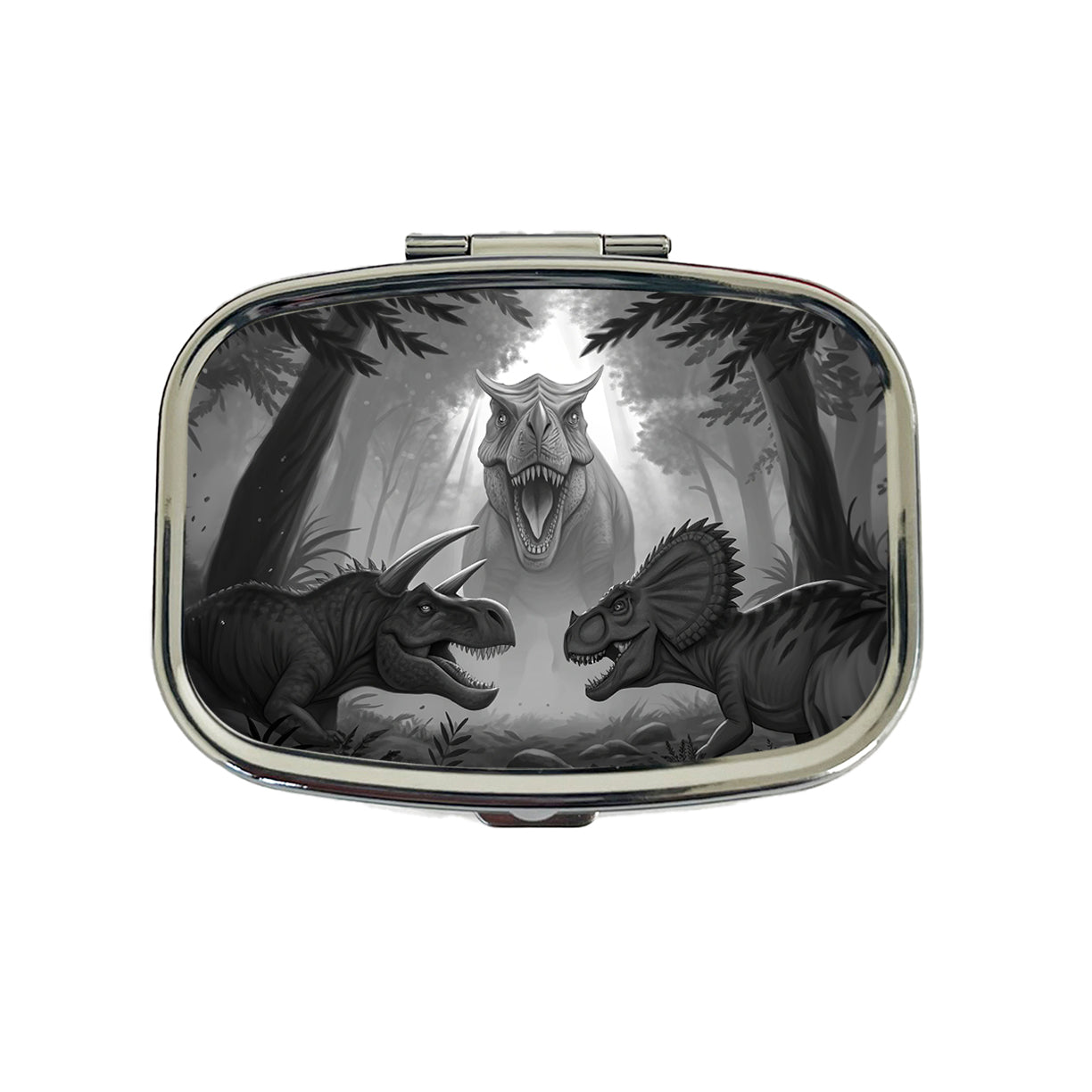 Epic Showdown T-Rex Triceratops Velociraptor Dinosaurs Travel Pill Box Case