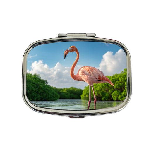 Flamingo Bird Standing In Water Travel Pill Box Case