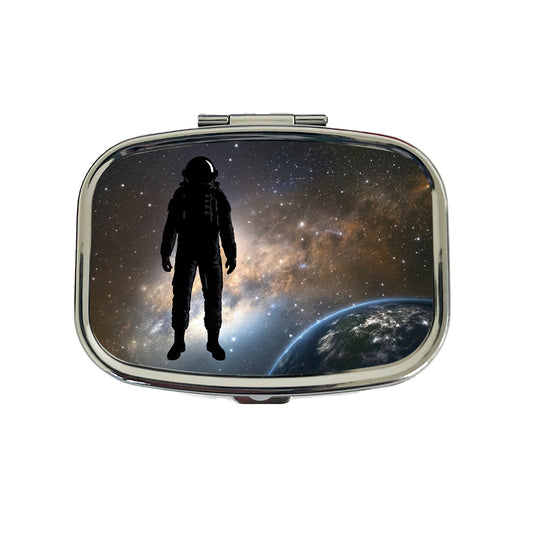 Floating Astronaut Silhouette Earth Space Travel Pill Box Case