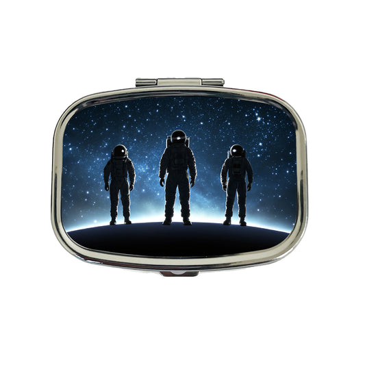 Floating Astronaut Silhouettes Outer Space Travel Pill Box Case