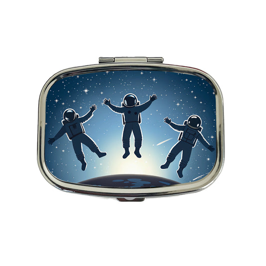 Floating Astronaut Silhouettes Space Travel Pill Box Case