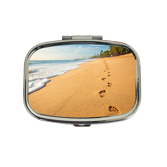 Footprints In The Sand Barefoot Beach Ocean Travel Pill Box Case