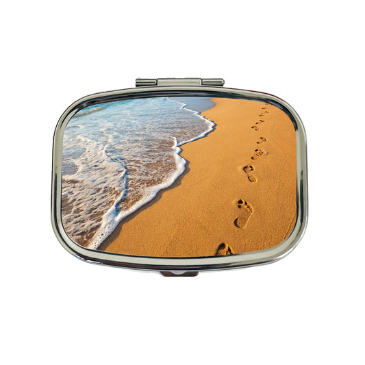 Footprints In The Sand Beach Shore Travel Pill Box Case
