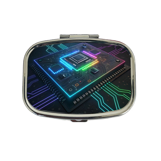 Futuristic Circuit Board Colorful Travel Pill Box Case