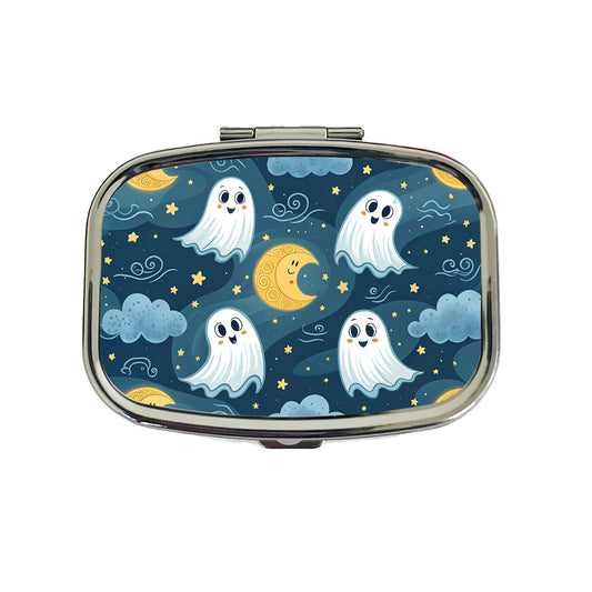 Ghosts Smiling Floating Night Sky Halloween Travel Pill Box Case