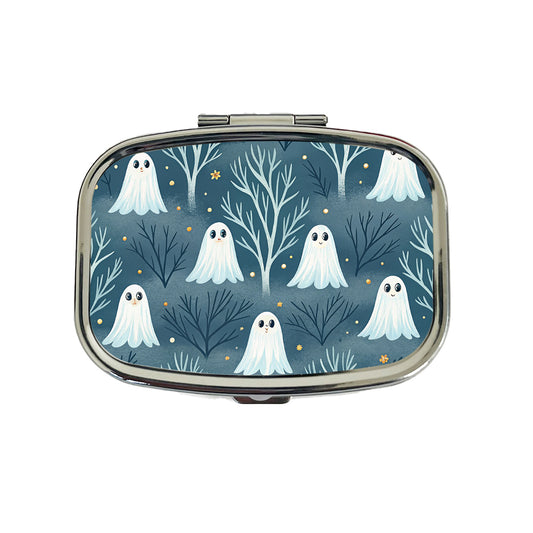 Ghosts Smiling Halloween Sparse Trees Travel Pill Box Case