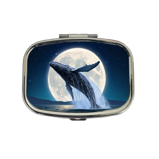 Giant Whale Leaping Over Ocean Moon Travel Pill Box Case