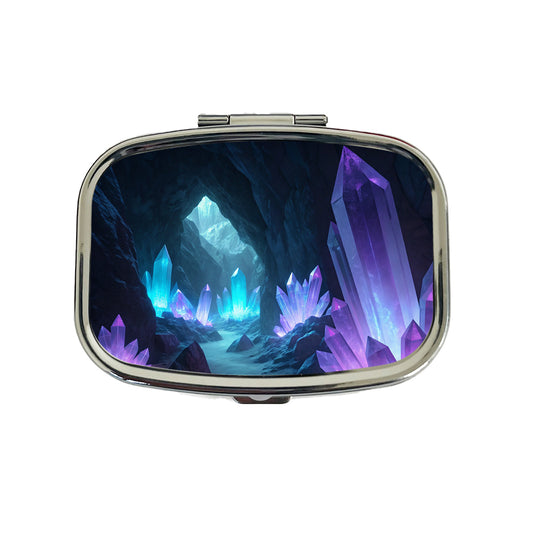 Glowing Crystals Dark Cavern Cool Hues Travel Pill Box Case