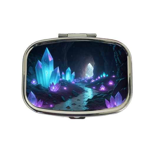 Glowing Crystals Dark Cavern Travel Pill Box Case