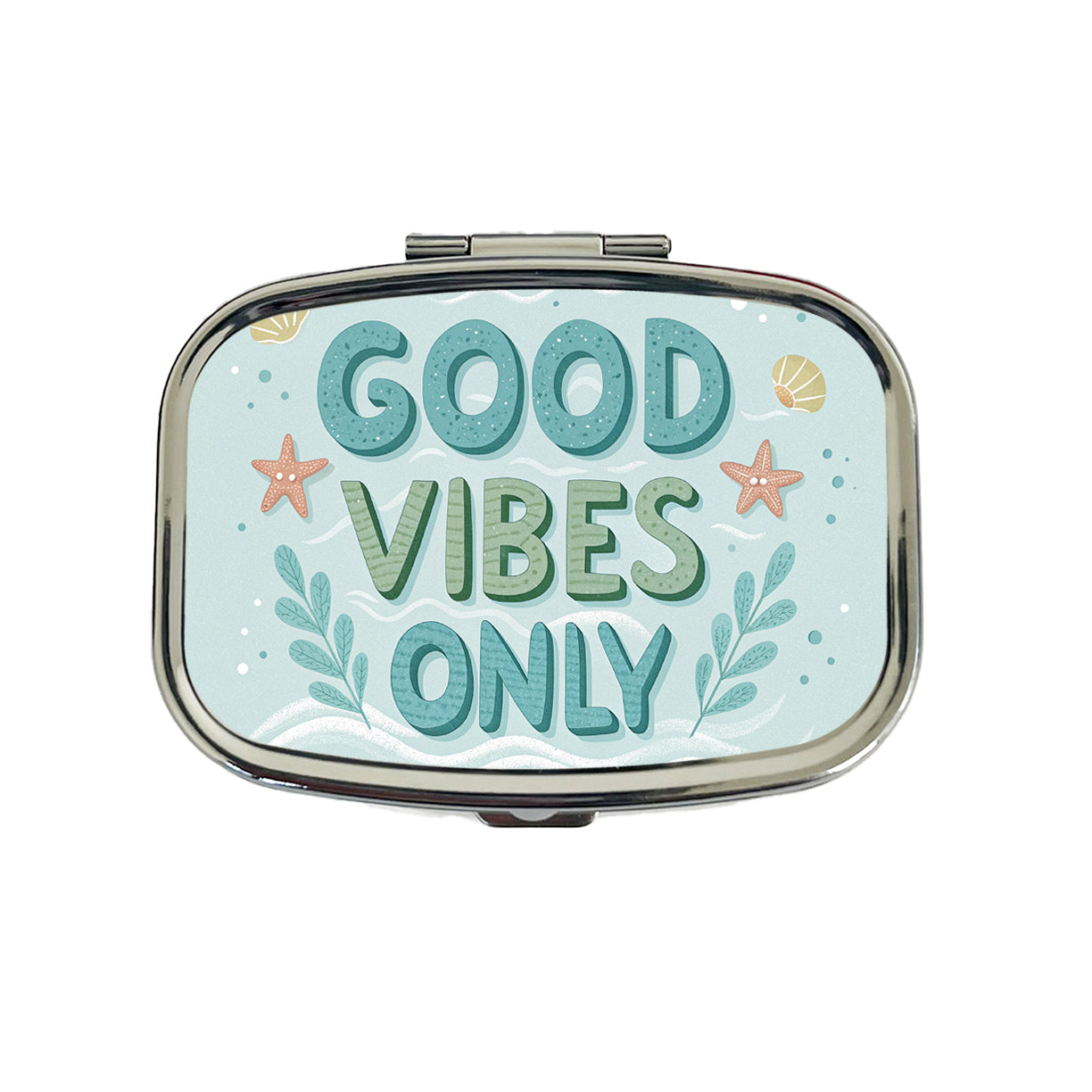 Good Vibes Only Sea Foam Ocean Beach Travel Pill Box Case