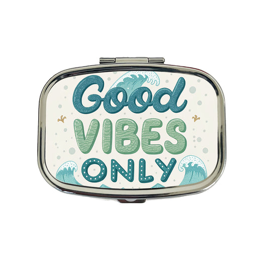 Good Vibes Only Sea Foam Ocean Waves Beach Travel Pill Box Case