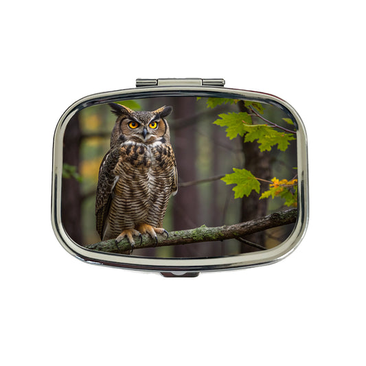 Great Horned Owl In Forest Travel Pill Box Case