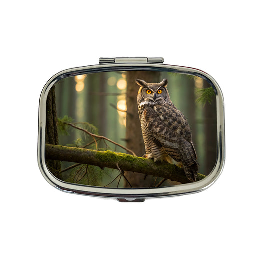 Great Horned Owl On Branch Travel Pill Box Case
