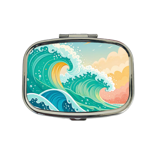 Groovy Ocean Waves Colorful Travel Pill Box Case