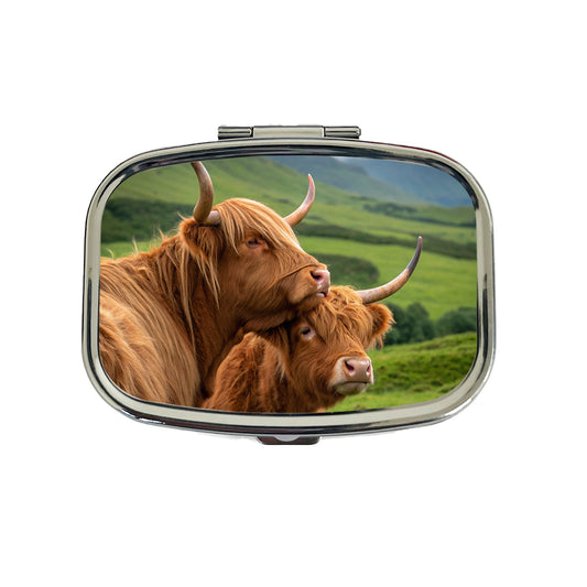 Highland Cows Hug Love Travel Pill Box Case