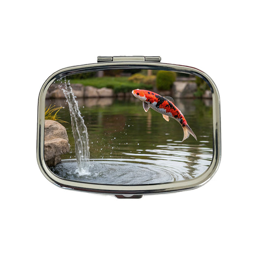 Koi Fish Jumping Out Of Pond Travel Pill Box Case