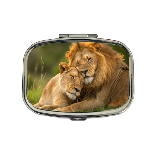 Lions Hugging Love Travel Pill Box Case