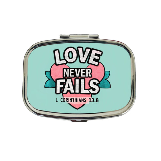 Love Never Fails Corinthians Bible Verse Travel Pill Box Case