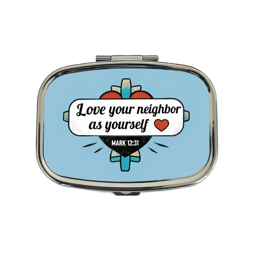 Love Your Neighbor As Yourself Mark Bible Verse Travel Pill Box Case