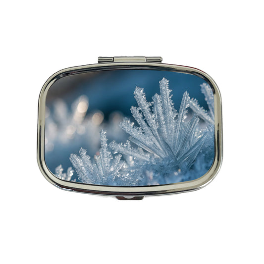 Macro View Icy Crystals Snow Flakes Travel Pill Box Case