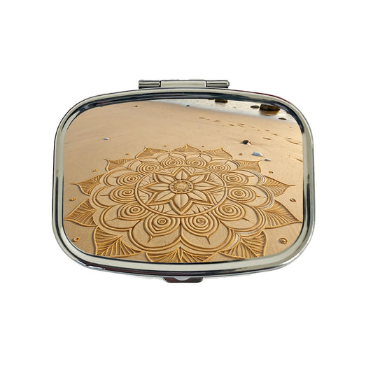 Mandala Pattern Drawn Into Beach Sand Travel Pill Box Case