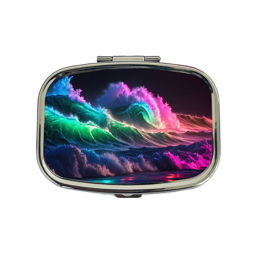 Neon Ocean Waves Beach Travel Pill Box Case