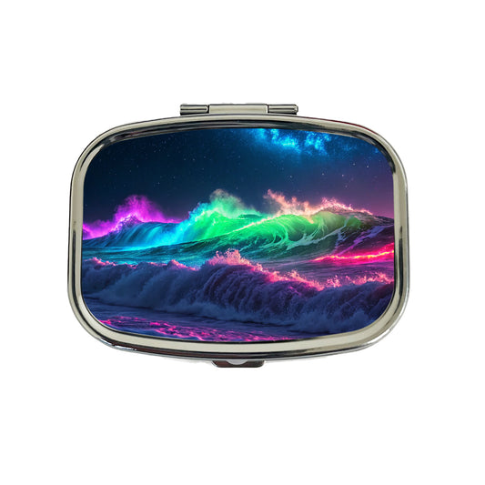 Neon Ocean Waves Night Travel Pill Box Case