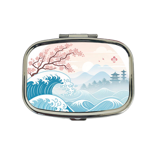 Ocean Waves Japanese Style Cherry Blossoms Travel Pill Box Case